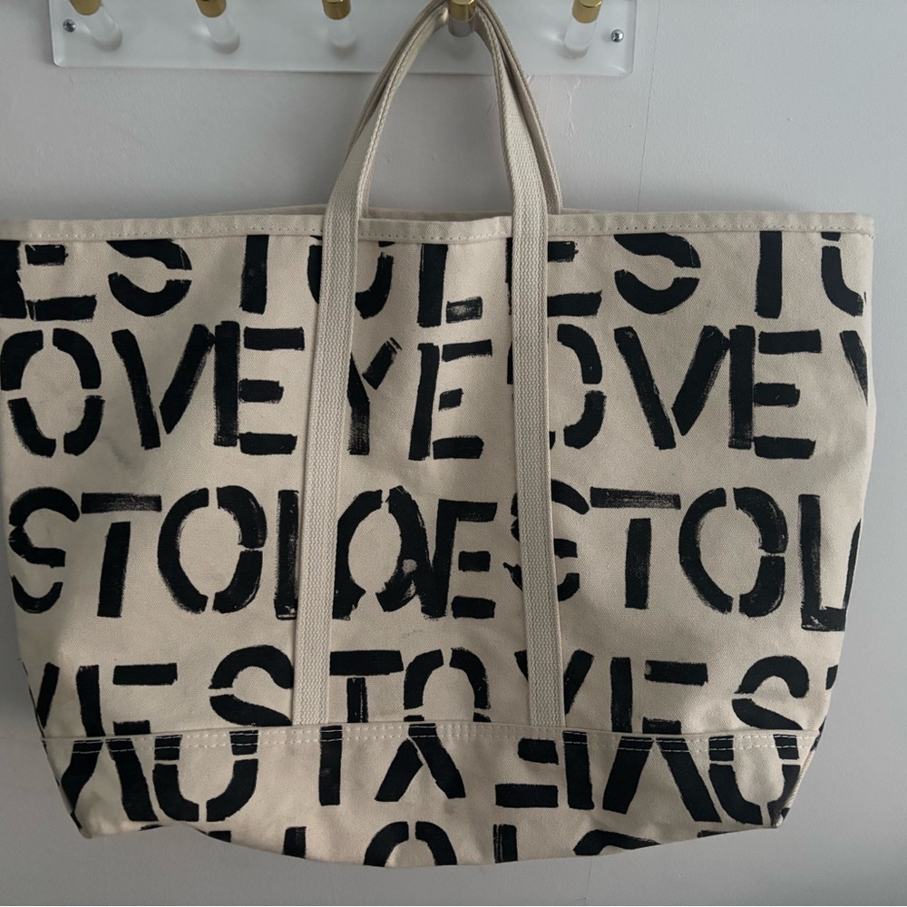 Canvas Tote Bag with Black Lettering